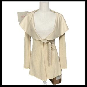 Nelli USA Cream Shawl Collar Wrap Around CardiganWool Blend Small